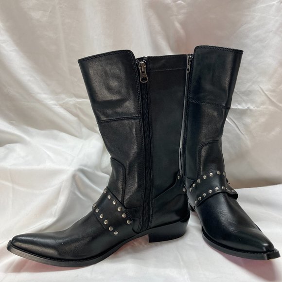 NEW Harley Davidson Low Heel Mid Calf Moto Western Leather Boots Size 8 Black. - Picture 7 of 11